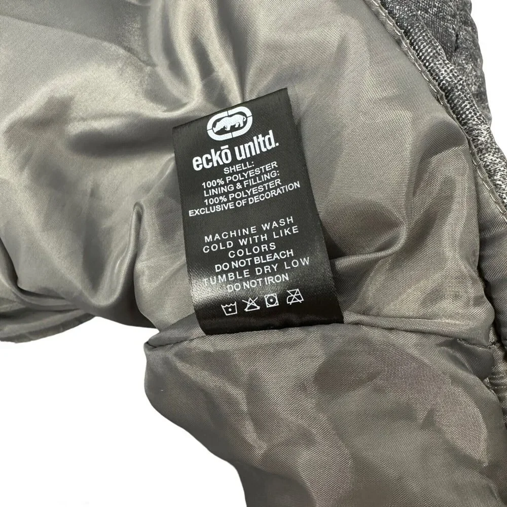 ECKO UNLTD Grey Black Camo Sleeveless‎ Hoodie Bomber Puffer Vest Jacket Coat Y2K